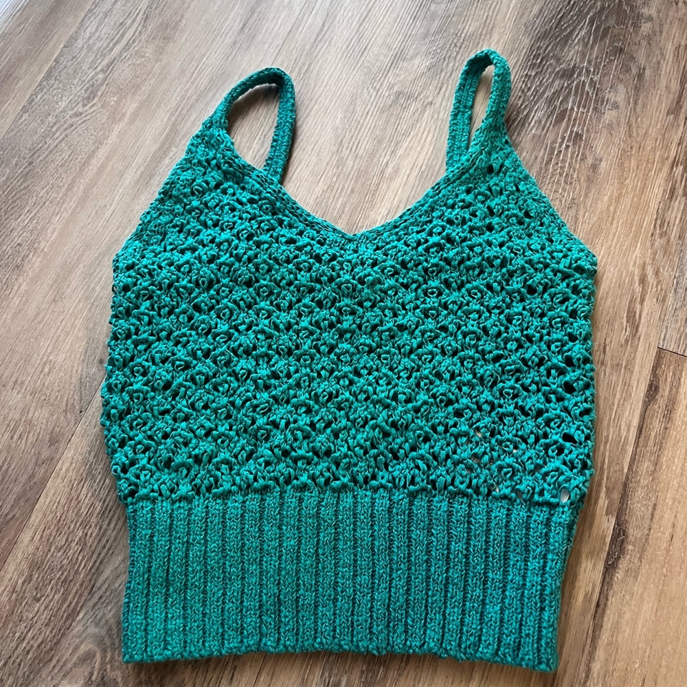 Green Crochet Knit Women's Top